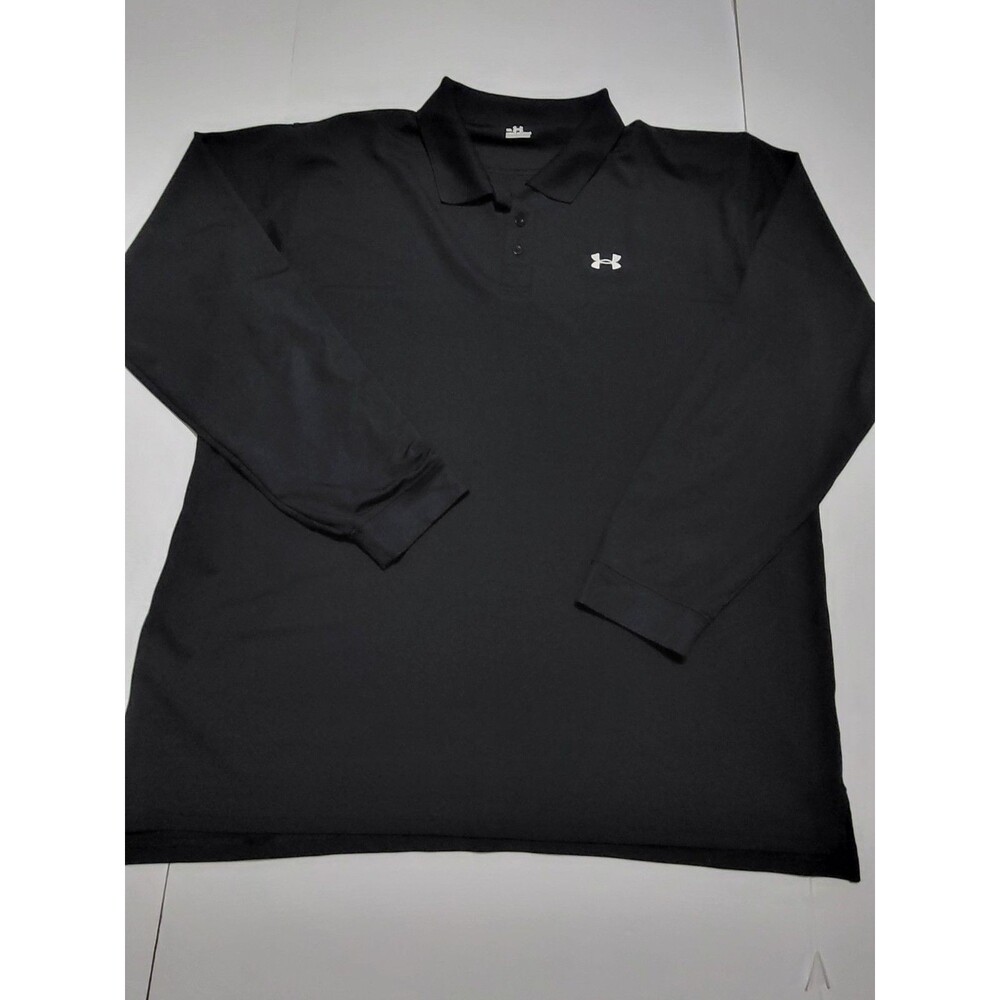 (#17)Under Armour BLACK LONG SLEEVE Polo Size Men's XXL 95% Polyester
